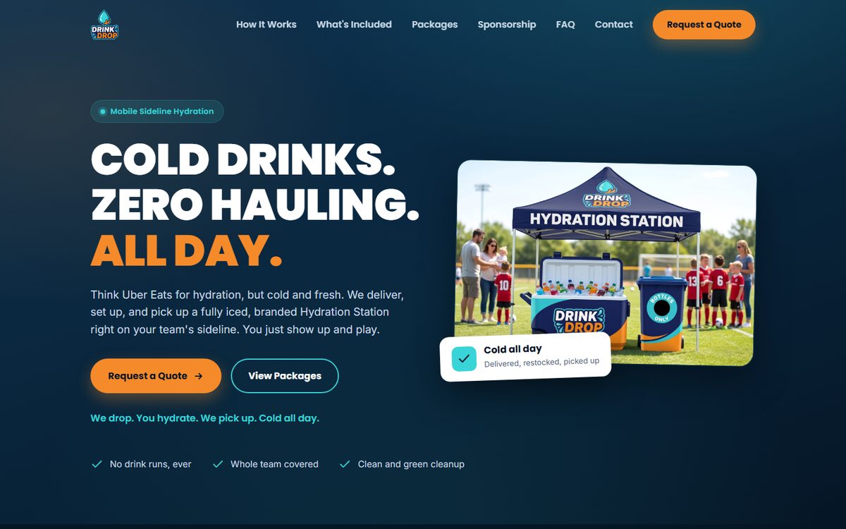 Screenshot of the Drink Drop home page