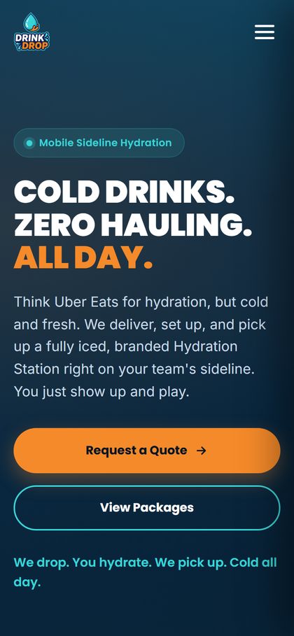Screenshot of the Drink Drop home page on a phone