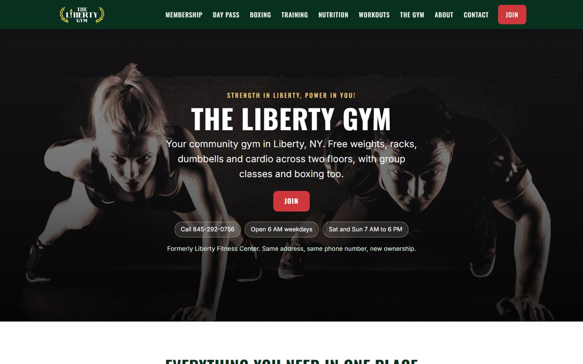 Screenshot of the Liberty Gym home page, captured from thelibertygym.com