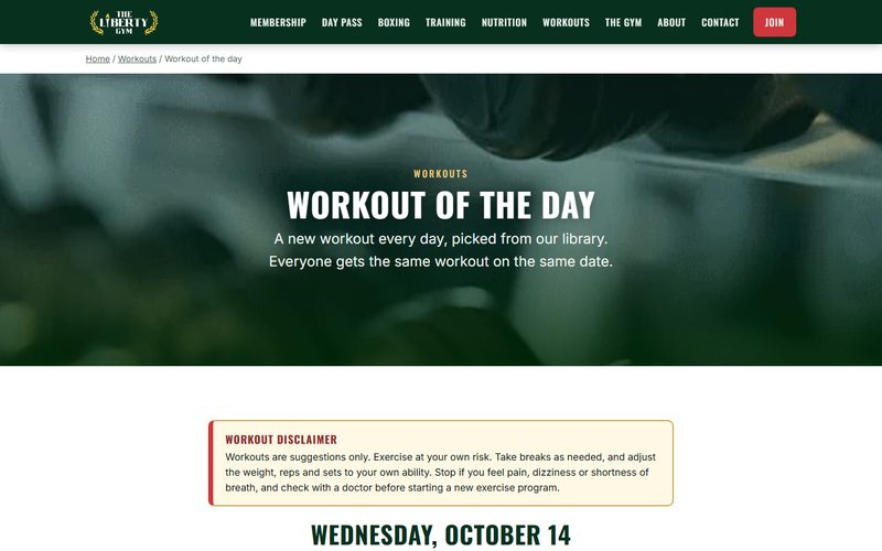 Screenshot of the Workout of the Day page on thelibertygym.com